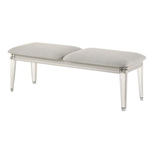 ACME Laveda Wood Bench with Acrylic Legs in Light Gray & Pearl White