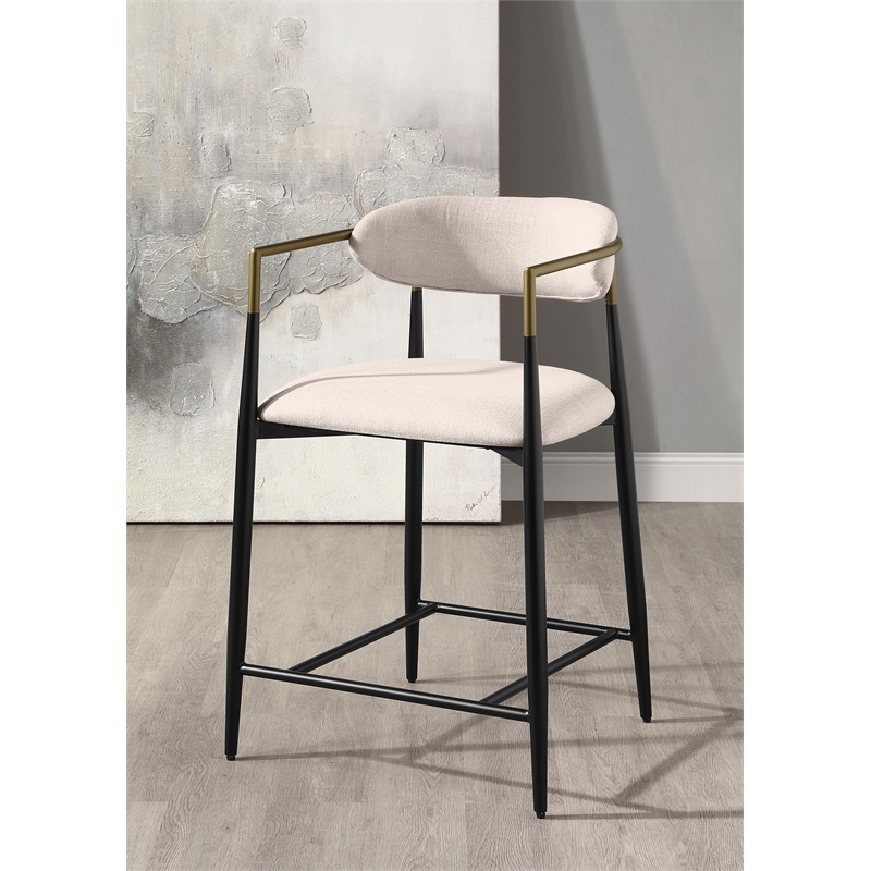 ACME Jaramillo Chenille Fabric Counter Height Chair in Black & Gold (Set of 2)