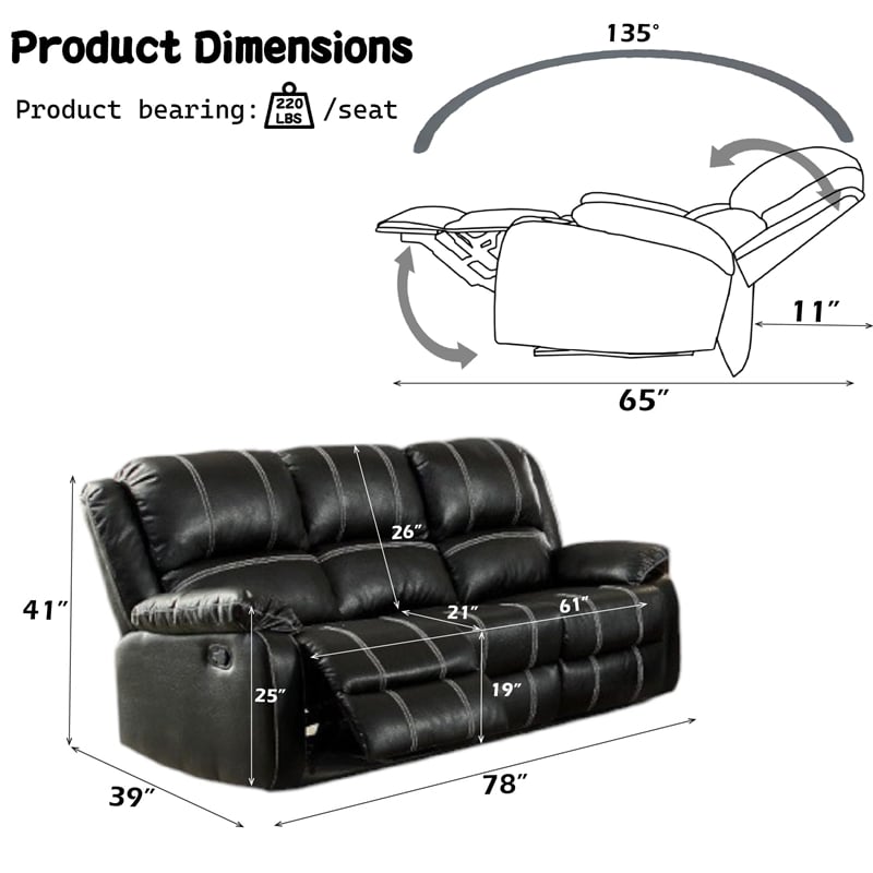 ACME Zuriel Motion Sofa in Black Synthetic Leather