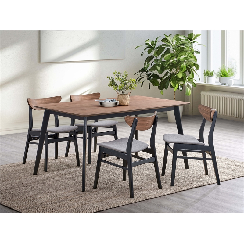 ACME Rebi Contemporary Wood Rectangular Dining Table in Walnut and Black