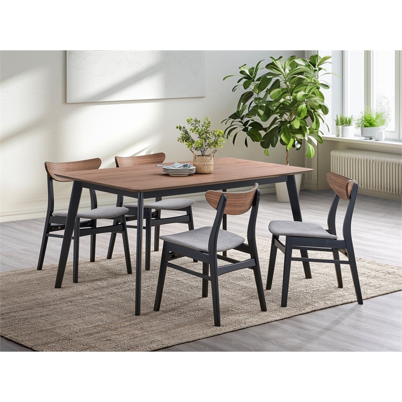 ACME Rebi Wood and Fabric Upholstered Side Chair in Gray and Black (Set of 2)
