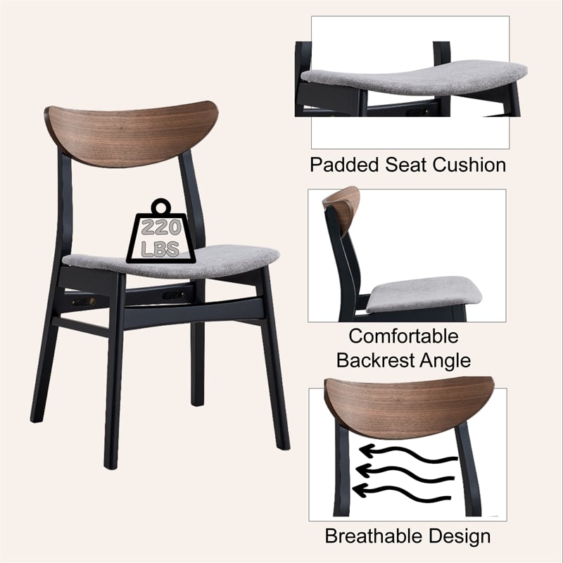ACME Rebi Wood and Fabric Upholstered Side Chair in Gray and Black (Set of 2)
