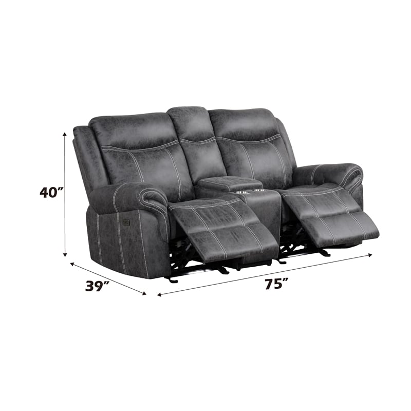 ACME Zubaida Microfiber Upholstered Power Motion Loveseat in Dark Gray
