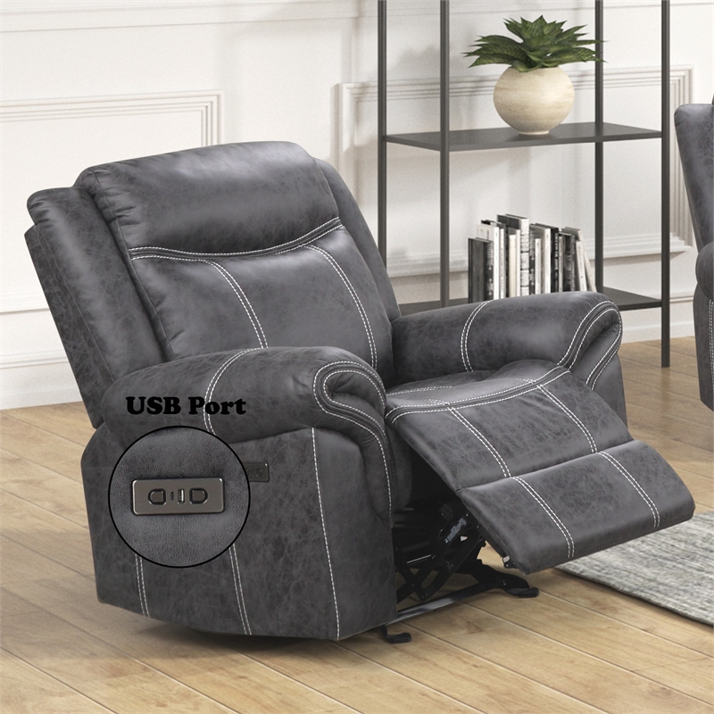 ACME Zubaida Microfiber Upholstered Power Motion Glider Recliner in Dark Gray