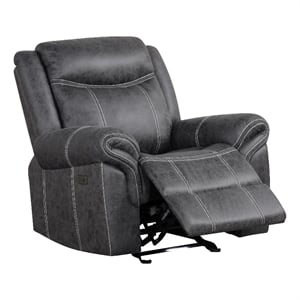 acme zubaida microfiber upholstered power motion glider recliner in dark gray