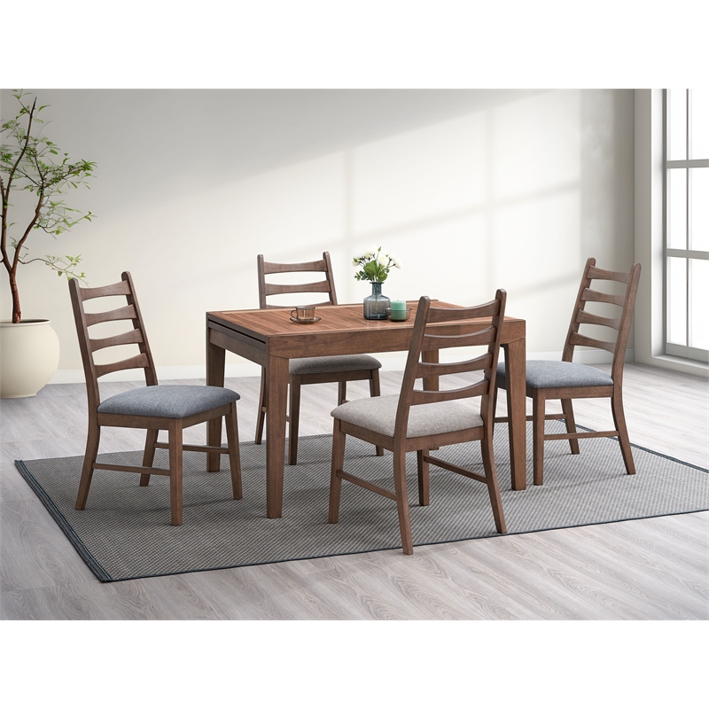 ACME Mayah Wood and Fabric Upholstered Side Chair in Dark Gray/Walnut (Set of 2)