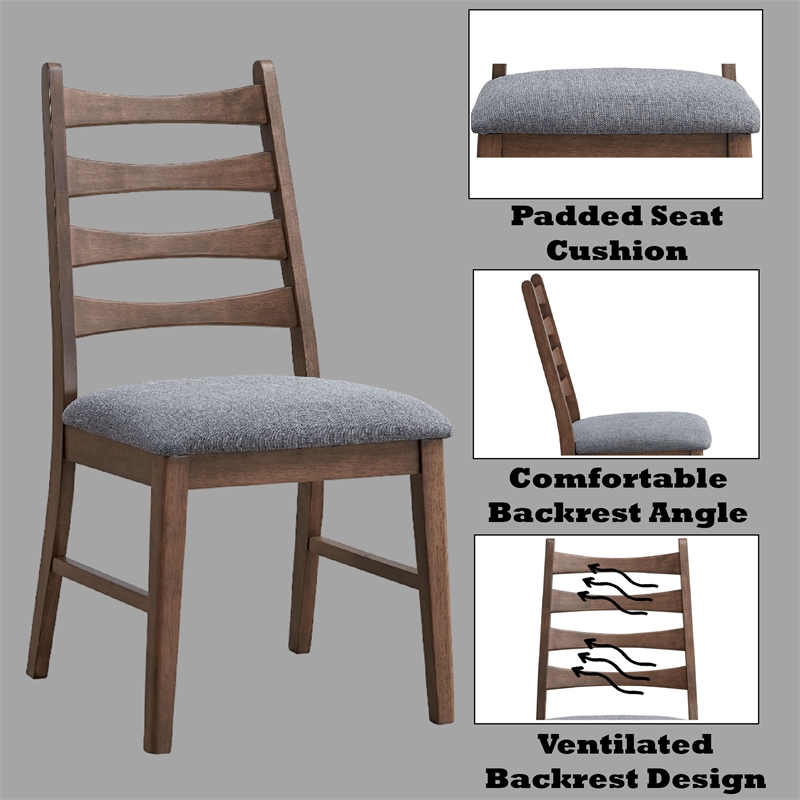 ACME Mayah Wood and Fabric Upholstered Side Chair in Dark Gray/Walnut (Set of 2)