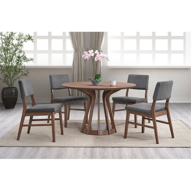 ACME Seda Wood and Fabric Upholstered Side Chair in Gray and Walnut (Set of 2)