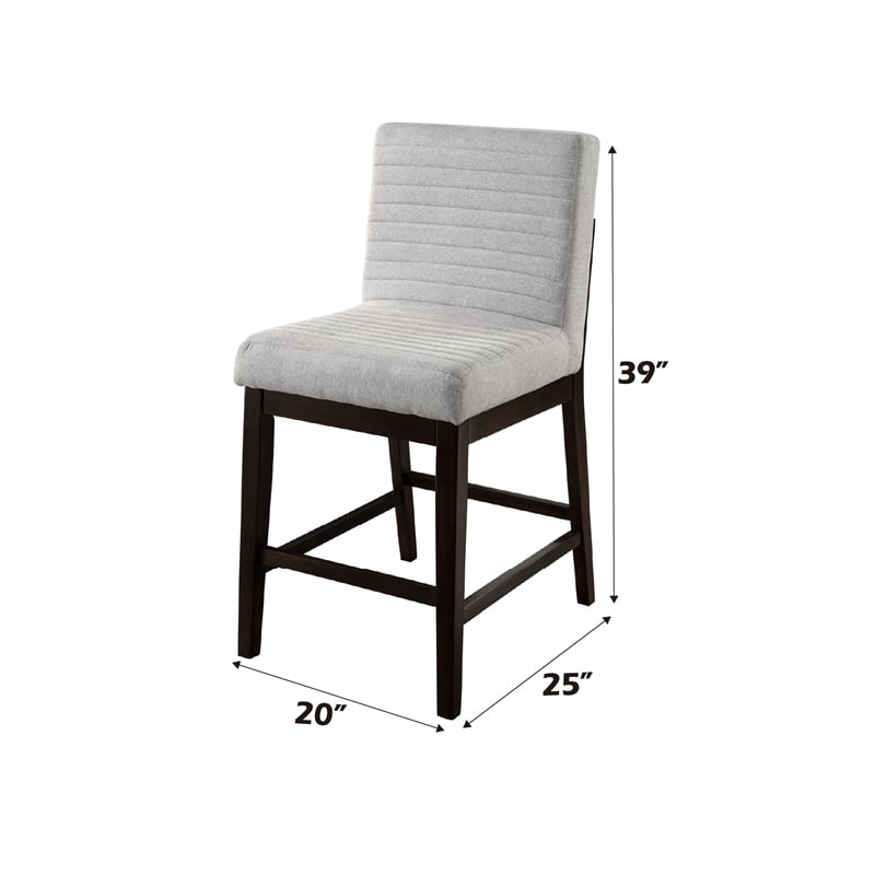 ACME Edwyn Counter Height Chair (Set-2) in Gray Linen & Espresso