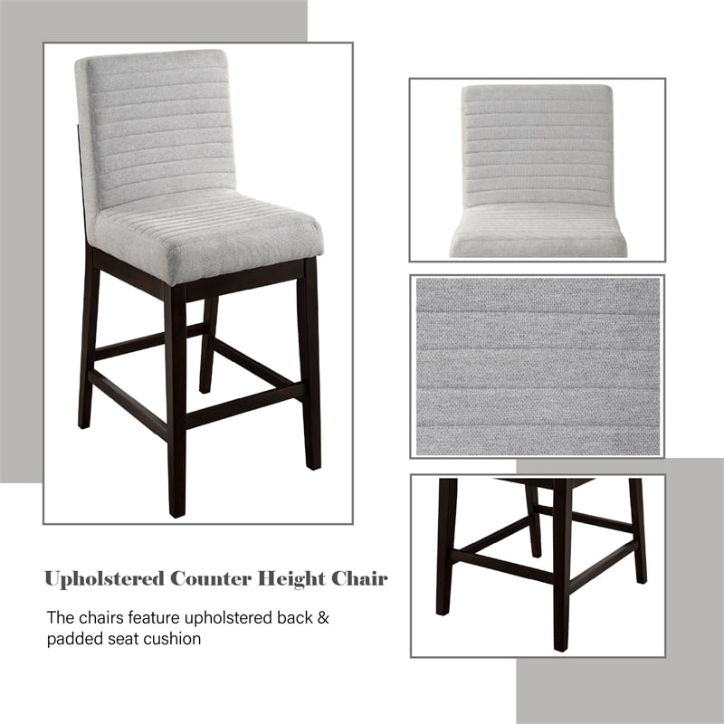 ACME Edwyn Counter Height Chair (Set-2) in Gray Linen & Espresso