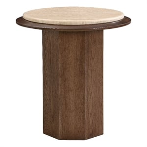 ACME Kasha End Table in Travertine Top & Walnut
