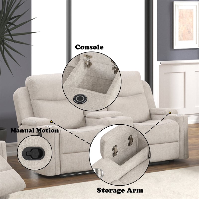 ACME Galya Motion Loveseat w/Console in Light Gray Chenille