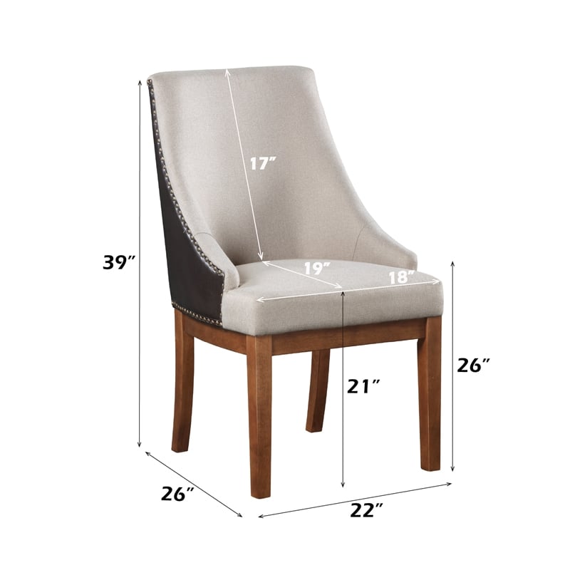 ACME Gilsea Side Chair (Set-2) in Fabric & Brown Synthetic Leather & Brown