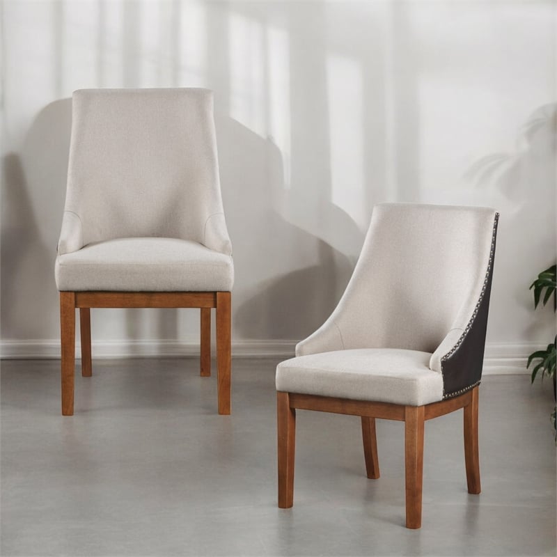 ACME Gilsea Side Chair (Set-2) in Fabric & Brown Synthetic Leather & Brown