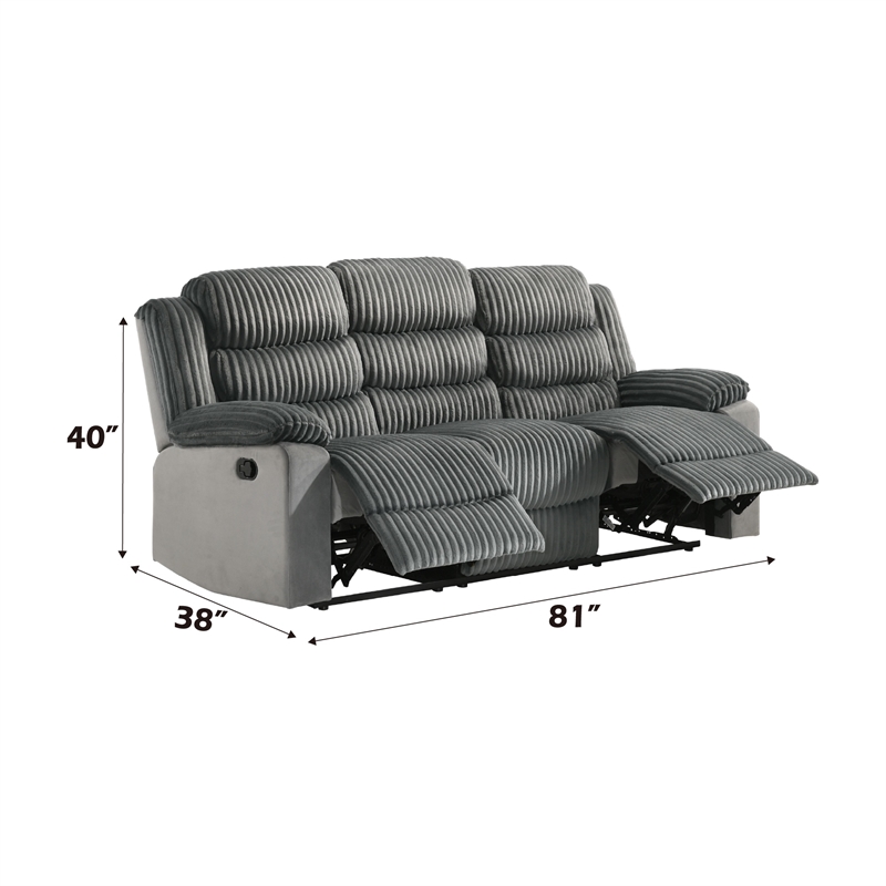 ACME Lesley Motion Sofa  in Gray Corduroy & Velvet