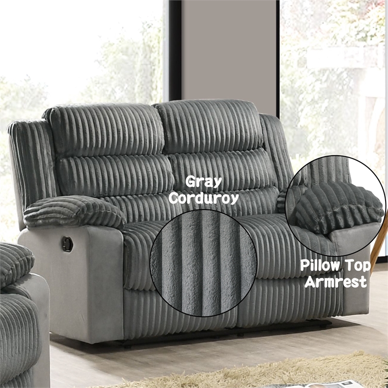 ACME Lesley Motion Loveseat  in Gray Corduroy & Velvet