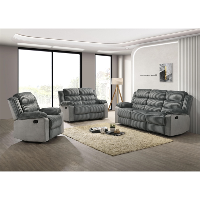 ACME Lesley Motion Loveseat  in Gray Corduroy & Velvet