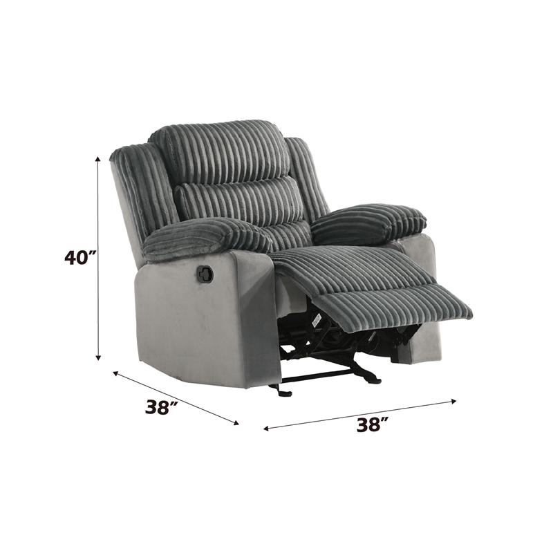 ACME Lesley Motion Glider Recliner in Gray Corduroy & Velvet