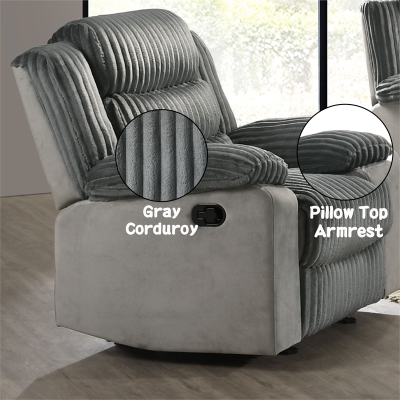 ACME Lesley Motion Glider Recliner in Gray Corduroy & Velvet
