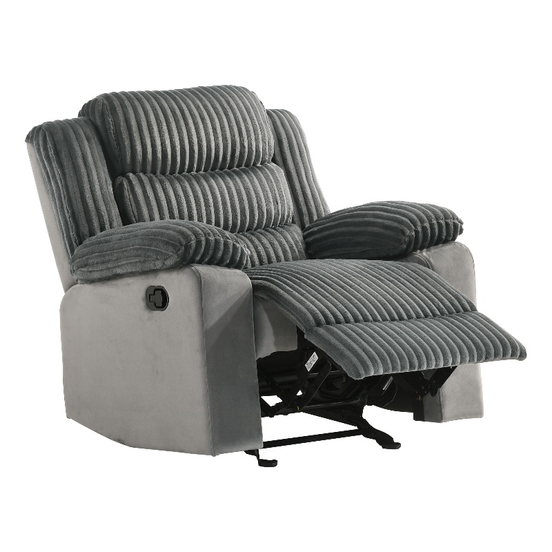 ACME Lesley Motion Glider Recliner in Gray Corduroy & Velvet