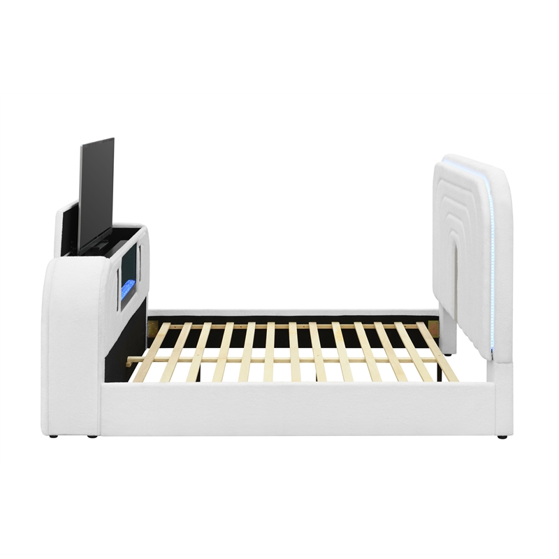 ACME Shelyn EK Bed w/Fireplace in White Teddy Sherpa & Chrome