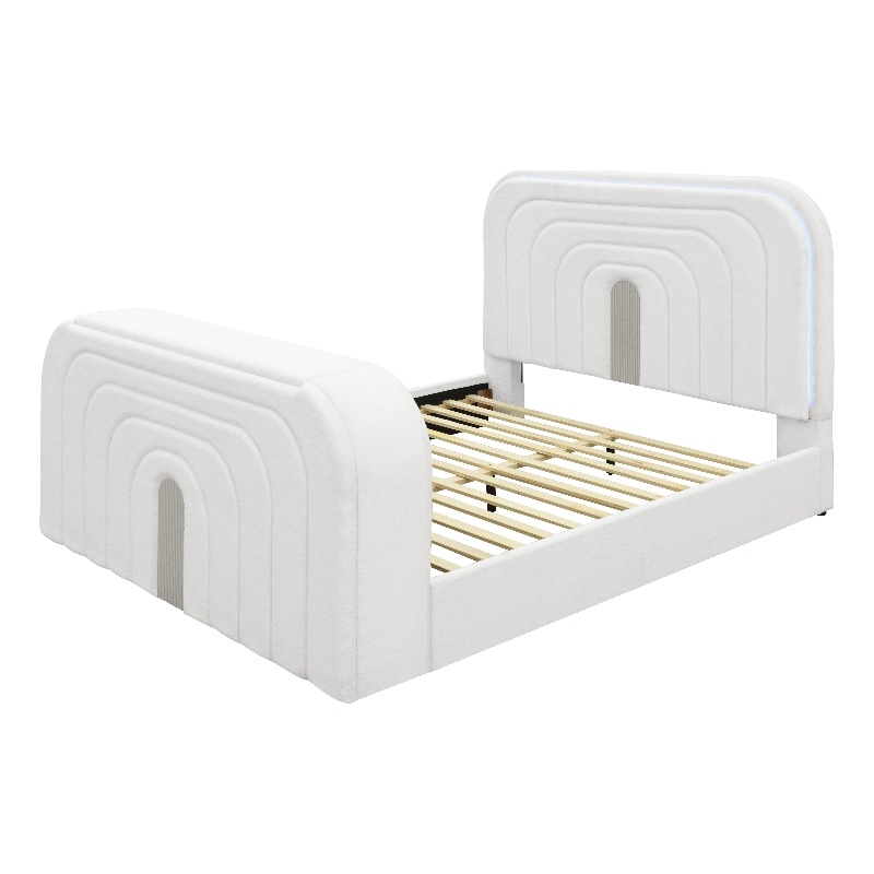 ACME Shelyn EK Bed w/Fireplace in White Teddy Sherpa & Chrome