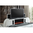 ACME Shelyn Queen Bed w/Fireplace in White Teddy Sherpa & Chrome
