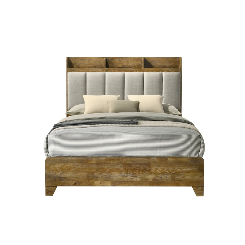 ACME Garcia Eastern King Bed w/USB in Light Aspen Brown