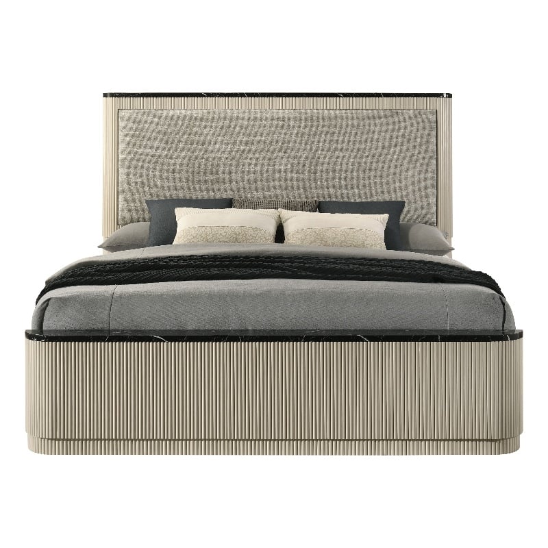 ACME Travonte Eastern King Bed  in Gray Linen & Beige