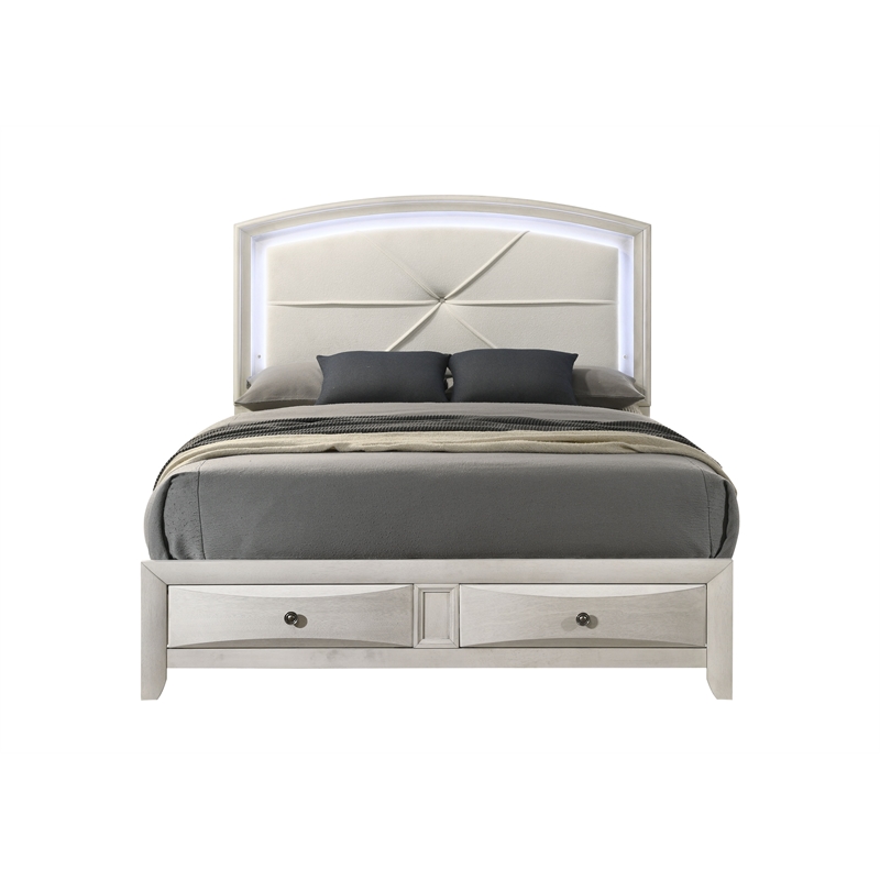 ACME Ramondi Queen Bed w/Storage & LED in Antique White