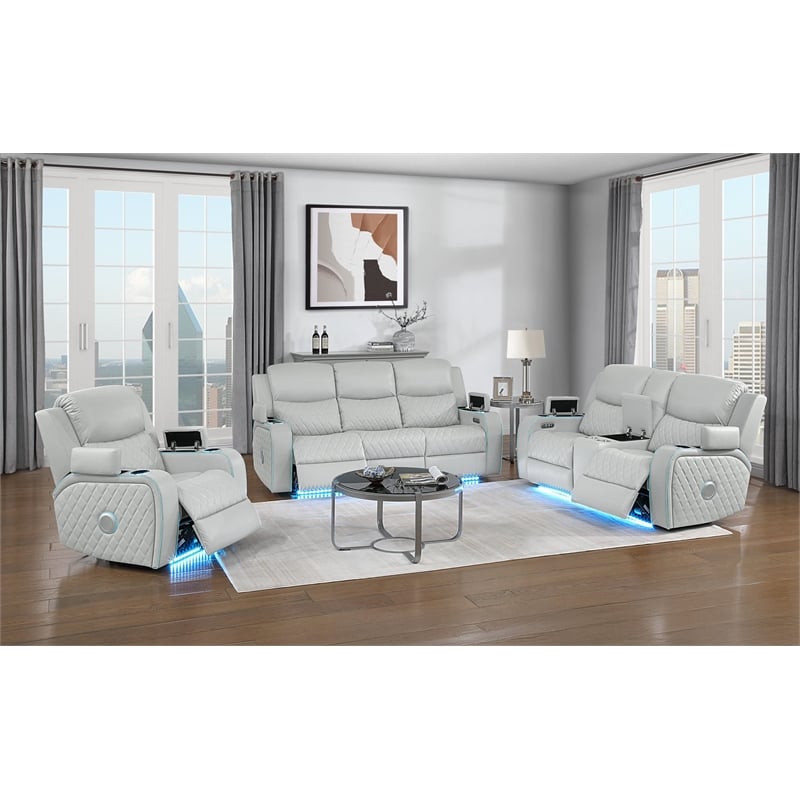 ACME Elonzo Power Motion Sofa in Light Gray Synthetic Leather