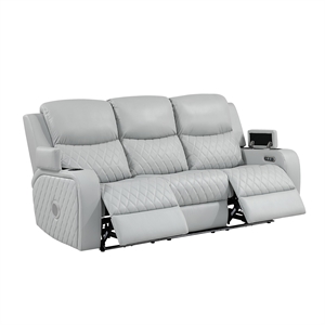 ACME Elonzo Power Motion Sofa in Light Gray Synthetic Leather