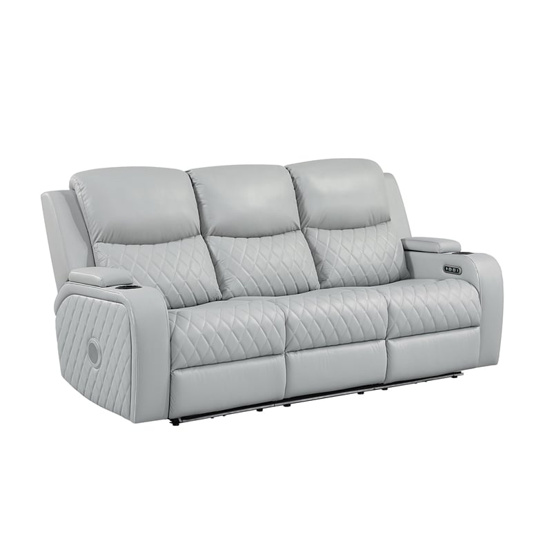 ACME Elonzo Power Motion Sofa in Light Gray Synthetic Leather