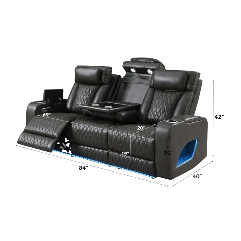 ACME Taddeo Power Motion Sofa in Dark Gray Synthetic Leather