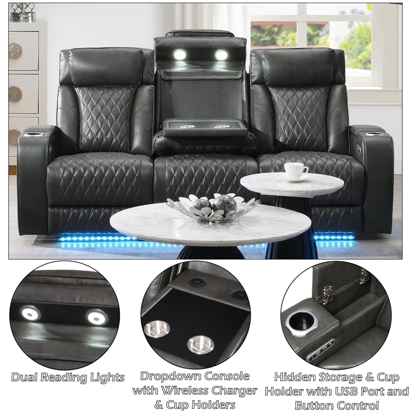 ACME Taddeo Power Motion Sofa in Dark Gray Synthetic Leather