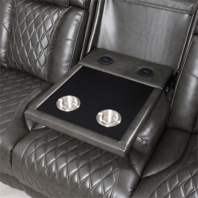 ACME Taddeo Power Motion Sofa in Dark Gray Synthetic Leather