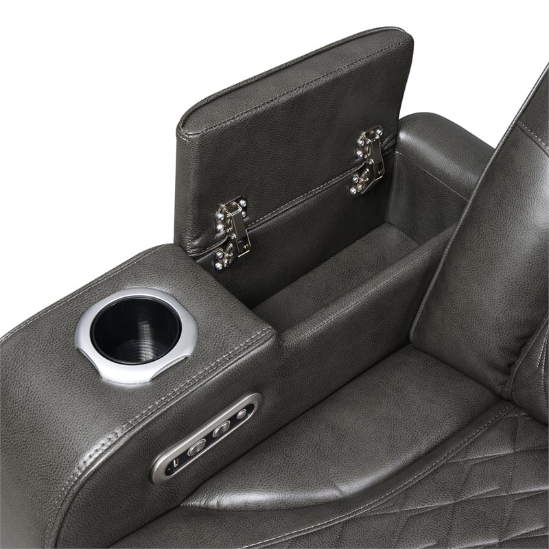 ACME Taddeo Power Motion Sofa in Dark Gray Synthetic Leather