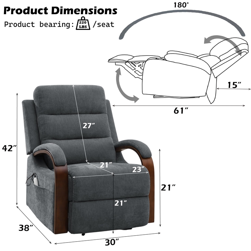 ACME Kayla Power Recliner w/Lift & Heating & Massage in Gray Chenille