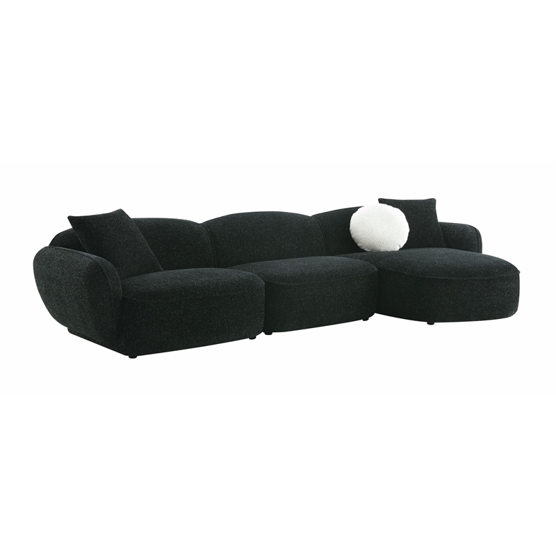 ACME Lucifer Sectional Sofa w/3 Pillows in Black & White Shimmer Chenille