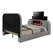 ACME Shelyn EK Bed w/Fireplace in Gray Teddy Sherpa & Chrome