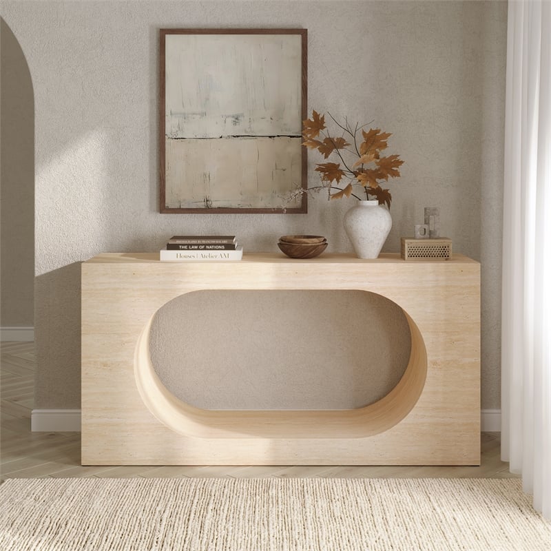 ACME Inca Console Table in Travertine Stone