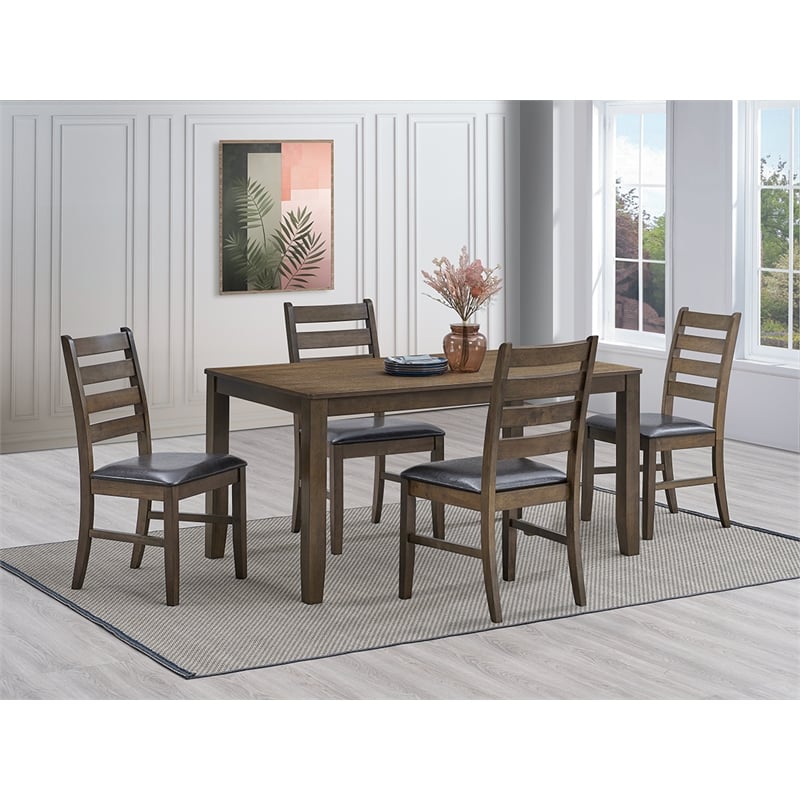 ACME Damica Solid Rubber Wood Dining Table w/Drop Leaf in Rich Walnut