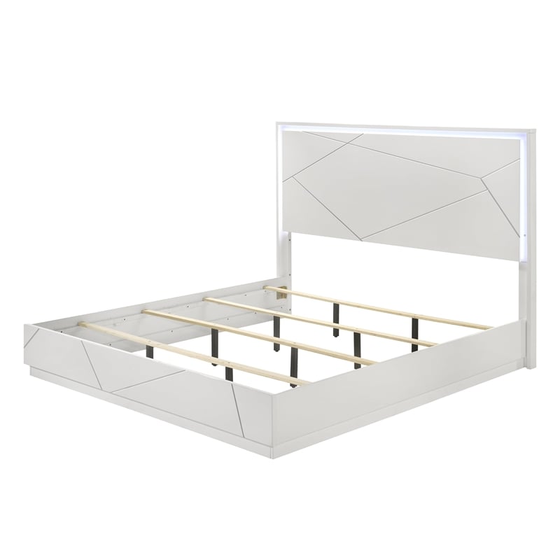 ACME Esther Eastern King Bed w/LED in  White & Silver High Gloss