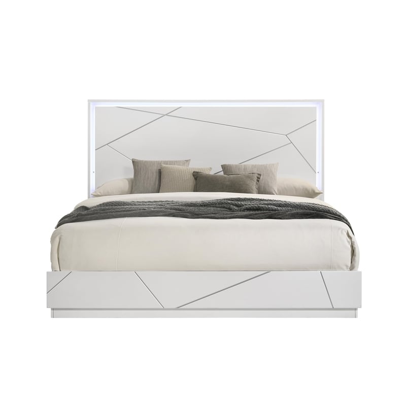 ACME Esther Eastern King Bed w/LED in  White & Silver High Gloss