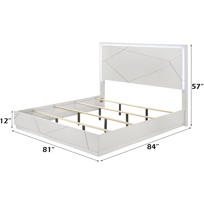 ACME Esther Eastern King Bed w/LED in  White & Silver High Gloss