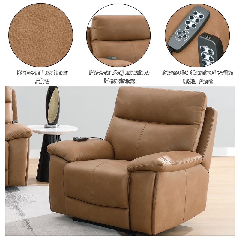 ACME Chavis Power Motion Recliner w/USB & Power Headrest in Brown Leather Aire