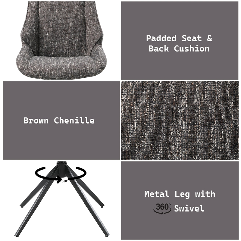 ACME Malika Side Chair wSwivel (Set-2) in Brown Chenille