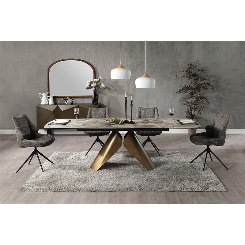 ACME Malika Side Chair wSwivel (Set-2) in Brown Chenille