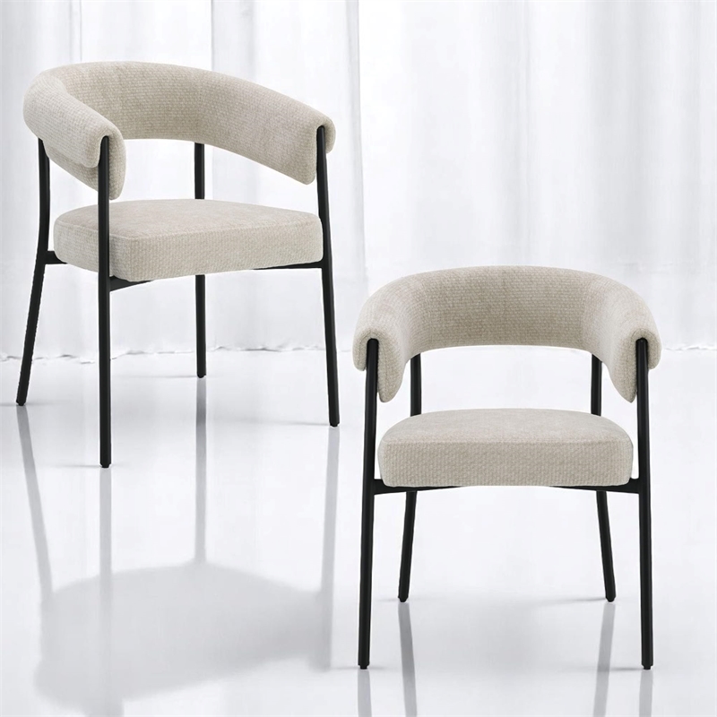 ACME Jirina Arm Chair (Set-2) in Beige Chenille & Black