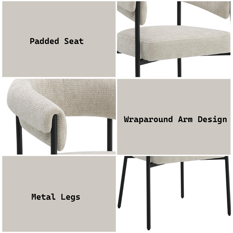 ACME Jirina Arm Chair (Set-2) in Beige Chenille & Black